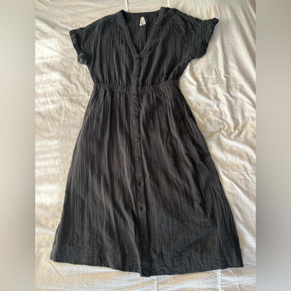 Pact Black Pleated Smocked Midi Sundress